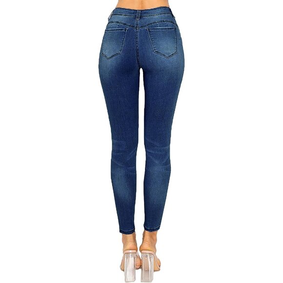 Women's Skinny Jeans Ripped Shredded High Waist Push-Up Butt Lift Modal - Picture 4 of 5
